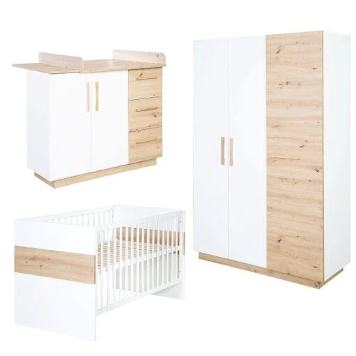 Roba Lion Kinderzimmer 3T Weiß/natur Bett, Wickelkommode, Schrank -Roba Verkäufe 2024 1012848 kinderzimmerset 01 f