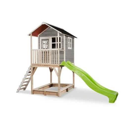 EXIT TOYS EXIT Loft 700 Holzspielhaus - Grau Extra Hoch - Mit Sandkasten, Rutsche & Geländer -Roba Verkäufe 2024 50 07 24