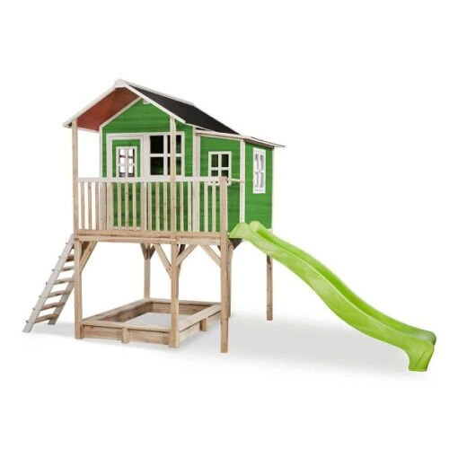 EXIT TOYS EXIT Loft 750 Holzspielhaus - Grün Extra Hoch - Mit Sandkasten, Rutsche & Anbau -Roba Verkäufe 2024 50 08 22