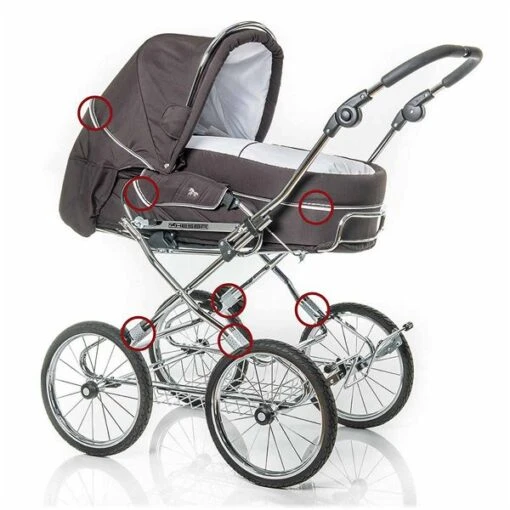 HESBA Corrado Kinderwagen Außen 796, Innen 227 Teilleder - Räder Schwarz 30 Cm, Griff Braun -Roba Verkäufe 2024 9002 sicherheitsaustattung tuev 10