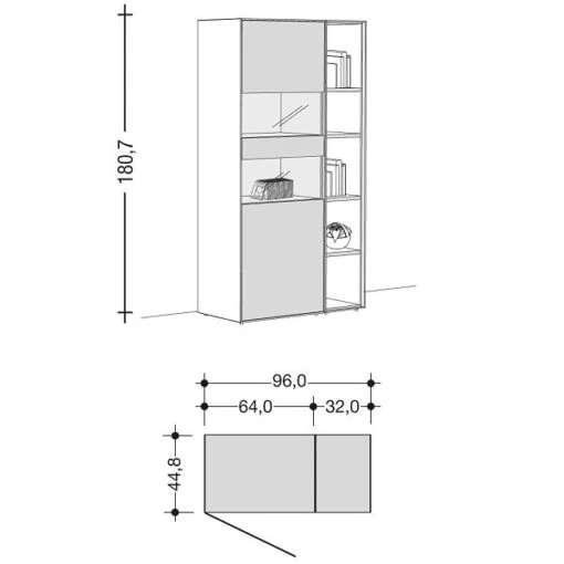 Now! By Hülsta Easy Vitrine Reinweiß 180x96x44 2-teilig -Roba Verkäufe 2024 980113 strichzeichnung 1