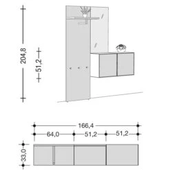 Now By Hülsta Easy Garderobe Natureiche 204x166x44 4-teilig -Roba Verkäufe 2024 980133 980134 980135 strichzeichnung 1