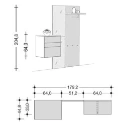 Now! By Hülsta Easy Garderobe Reinweiß 204x179x44 4-teilig -Roba Verkäufe 2024 980193 strichzeichnung 1