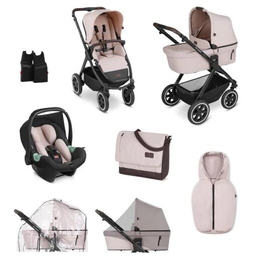 ABC Design Samba 2in1 Kinderwagen Bundle Berry Pure Mit Autositz, Wickeltasche, Fußsack Und Adapter -Roba Verkäufe 2024 abc design kinderwagen samba berry 15 setuebersicht