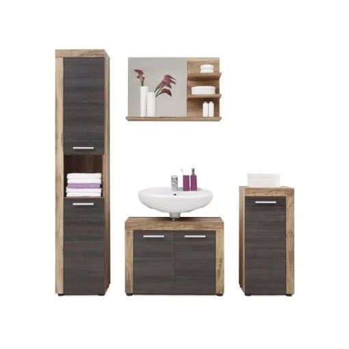 Trendteam Cancun Badmöbel 4-teilig Hoch Nussbaum/Touchwood Dunkelbraun -Roba Verkäufe 2024 cancun boom bd 1259 919 59 frontal mit deko mit becken freisteller