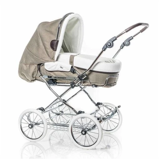 HESBA Condor Coupe Kinderwagen Außen 281 Innen 185 Teilleder - Räder Weiß 25 Cm, Griff Dunkelbrau -Roba Verkäufe 2024 condor coupe 250eva fb281 185 lg dunkelbraun 1